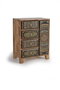 GINER Y COLOMER - Buffet téléphonique en bois de manguier avec 4 tiroirs et 1 porte, détails peints à la main, 60x45x30 cm (LxHxP), naturel et multicolore
