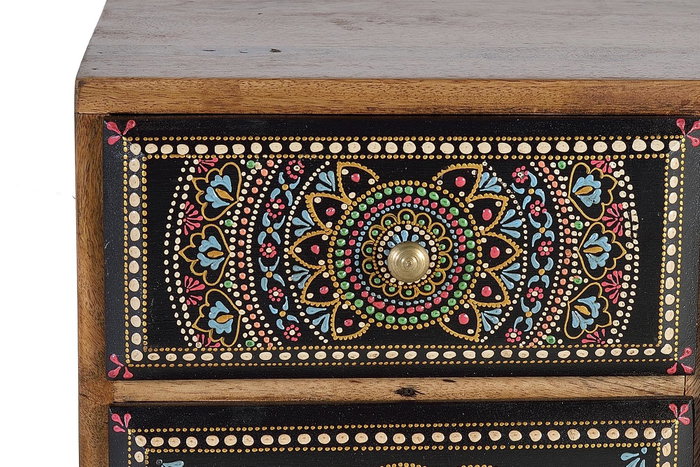 GINER Y COLOMER - Buffet téléphonique en bois de manguier avec 4 tiroirs et 1 porte, détails peints à la main, 60x45x30 cm (LxHxP), naturel et multicolore