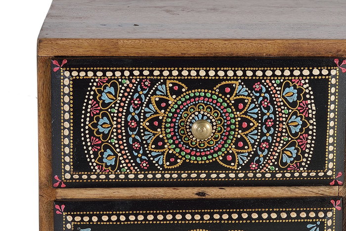 GINER Y COLOMER - Buffet téléphonique en bois de manguier avec 4 tiroirs et 1 porte, détails peints à la main, 60x45x30 cm (LxHxP), naturel et multicolore