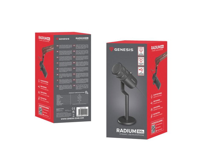 Genesis Microphone Radium 350D Dynamique Cardioïde USB pour PC et Mac - Noir