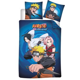 PIERROT - Housse de couette Naruto Shippuden 140x200 cm + Housse d'oreiller 65x65 cm - 100% coton pour lit 90