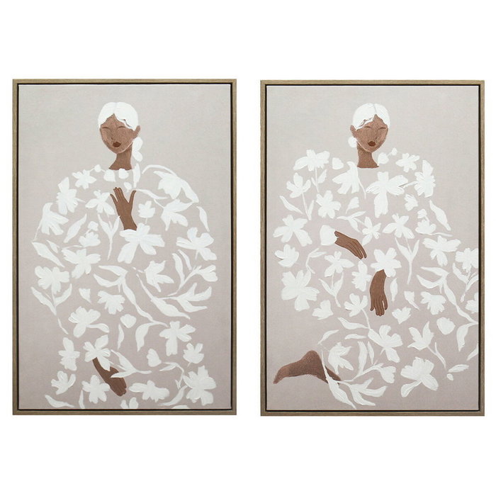 Home ESPRIT Toile Fleurs Scandinave Rose et Blanc (Lot de 2) Home ESPRIT Toile Fleurs Scandinave Rose et Blanc (Lot de 2)