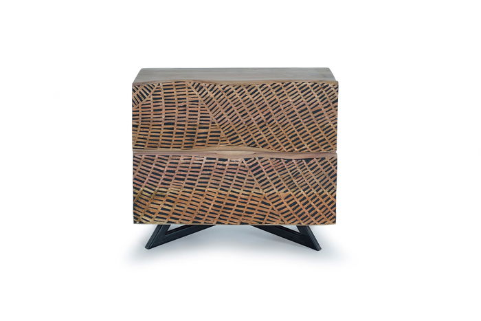 GINER Y COLOMER - Table de chevet en bois d'acacia et pieds métal, tiroir, dimensions: 20 x 57 x 9cm (h) - Teinte naturelle