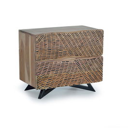 GINER Y COLOMER - Table de chevet en bois d'acacia et pieds métal, tiroir, dimensions: 20 x 57 x 9cm (h) - Teinte naturelle