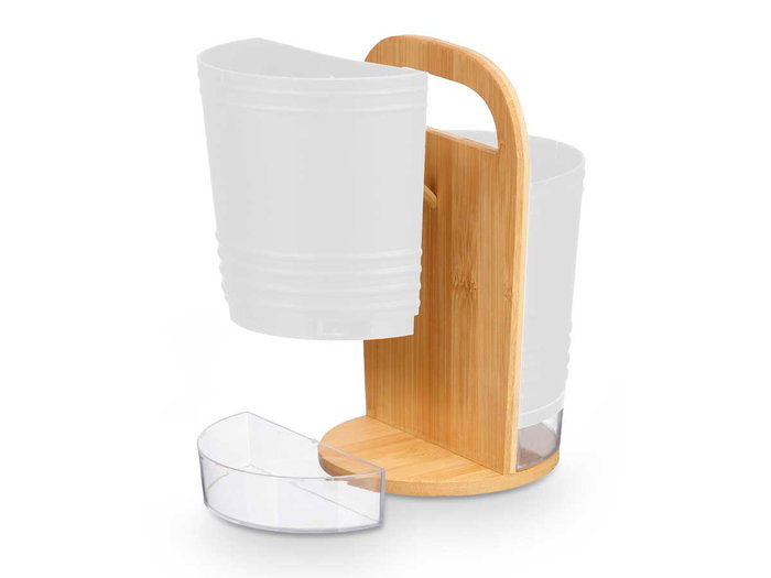 Kinvara Porte-ustensiles double anse blanc et bois 15 x 22 x 15 cm (Set de 8)