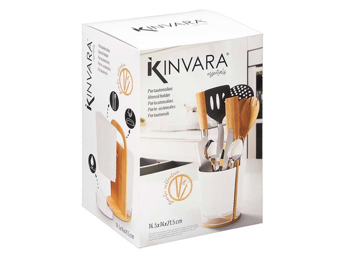Kinvara Porte-ustensiles double anse blanc et bois 15 x 22 x 15 cm (Set de 8)