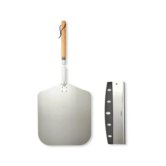 Livoo MES149 Set Pizza avec Pelle Aluminium Manche Bois et Couteau Inox
