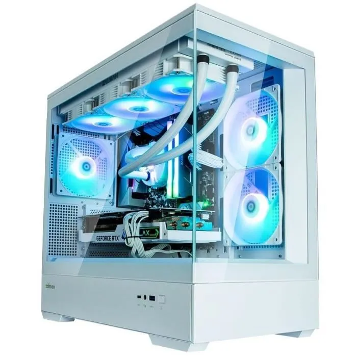 Zalman P30 Boîtier PC Blanc Micro-ATX/Mini-ITX avec 3 Ventilateurs LED A-RGB, 2 Panneaux Verre Trempé et Façade Mesh, Ports USB Type-C et Audio HD