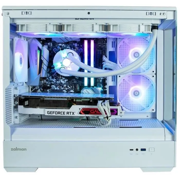 Zalman P30 Boîtier PC Blanc Micro-ATX/Mini-ITX avec 3 Ventilateurs LED A-RGB, 2 Panneaux Verre Trempé et Façade Mesh, Ports USB Type-C et Audio HD