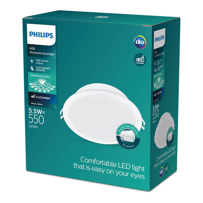Philips Downlight LED encastrable Meson 5,5 W 550 lm 6500 K lumière froide blanc Ø 9 x 3,5 cm Philips Downlight LED encastrable Meson 5,5 W 550 lm 6500 K lumière froide blanc Ø 9 x 3,5 cm