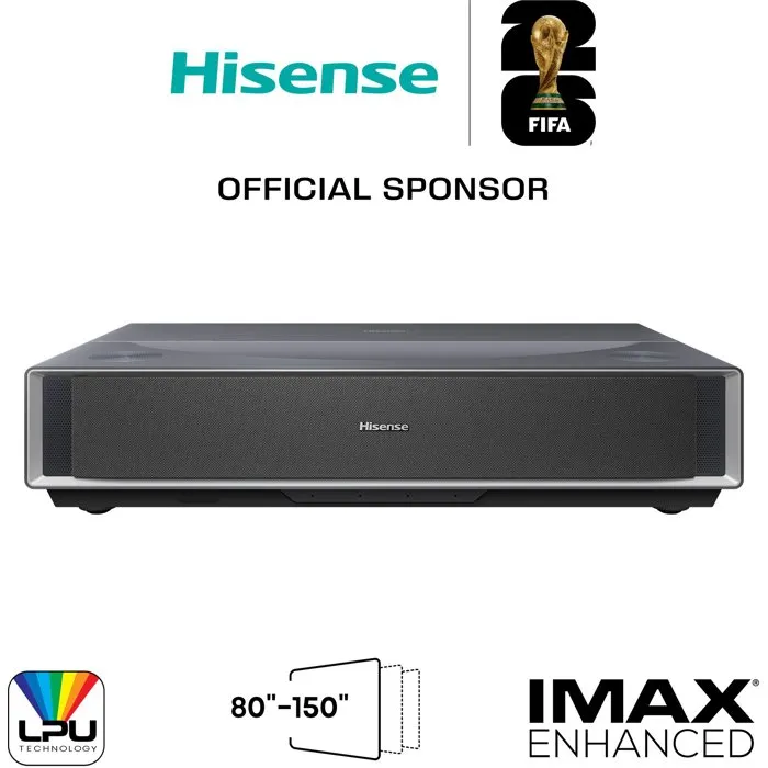Hisense PT1SE - Vidéoprojecteur 4K UHD Ultra Courte Focale avec Triple Laser Trichroma, 2300 Lumens ANSI, Dolby Atmos, DTS:X, Smart TV VIDAA U9, 240Hz pour Gaming