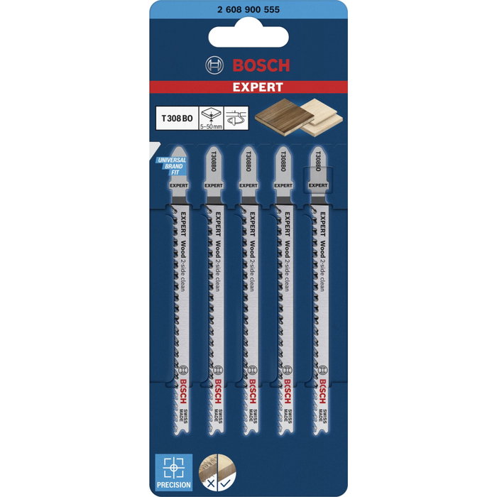 BOSCH Lame de scie sauteuse Expert Wood T308Bo pour bois, 5 lames, 117 mm