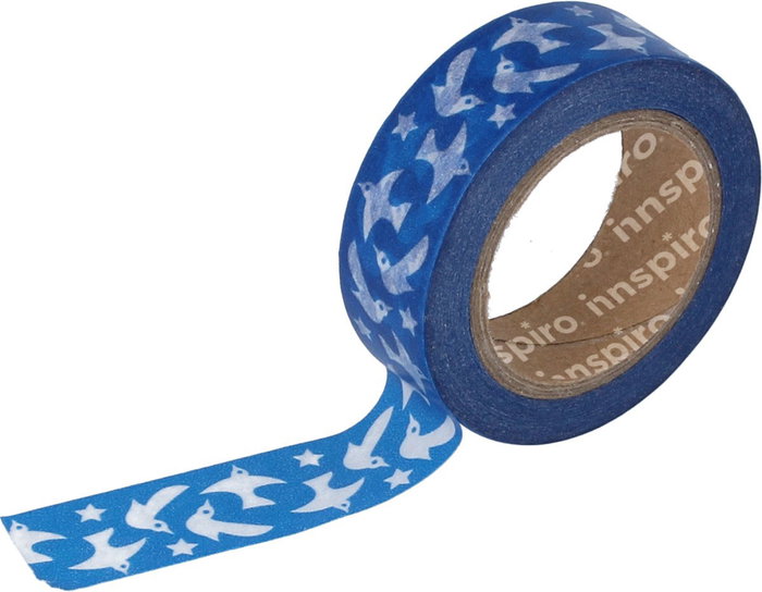 Innspiro Cinta masking tape Washi oiseaux bleu série Ultramar 15mm x 10m Innspiro Cinta masking tape Washi oiseaux bleu série Ultramar 15mm x 10m