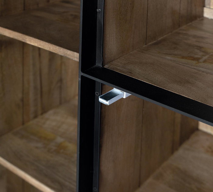 GINER Y COLOMER Buffet Haut en Bois de Mango Naturel 190 cm avec Ouverture à Pression et Cadre Métallique Noir - 90 x 47 x 141 cm