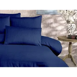 Parure de lit King 1 housse de couette 240 x 220 cm + 2 taies d'oreiller 60 x 60 cm en 70% polyester 30% coton bleu foncé