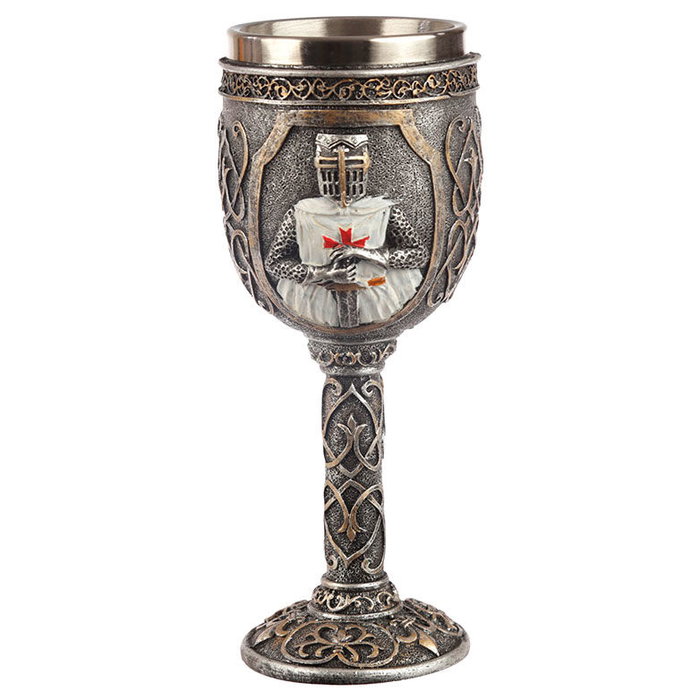 Copa Caballeros de las Cruzadas, Coupe décorative médiévale chevalier en résine avec pièces en acier inoxydable, Dimensions : 19,5 x 9 x 9 cm