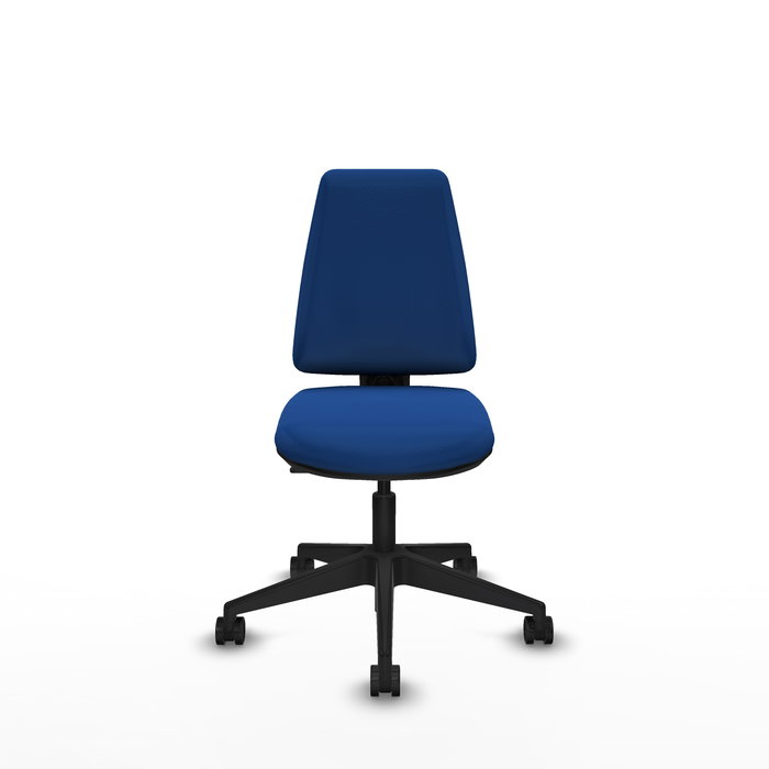 Chaise Elche Contact permament de base Cuir écologique Bleu Base pyramidale noire Sans accoudoirs Sans appui-tête Roulettes 65mm nylon