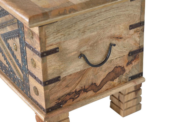 GINER Y COLOMER - Buffet en bois de manguier massif avec détails métal repoussé - Finition naturelle - 46 x 116 x 40 cm