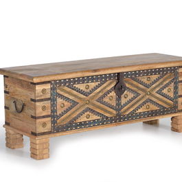 GINER Y COLOMER - Buffet en bois de manguier massif avec détails métal repoussé - Finition naturelle - 46 x 116 x 40 cm