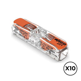 Wago 221-412 Connecteur rapide en ligne avec levier 2 voies, 0,2-4 mm², 450V 32A, transparent, 8,1x35,5x8,9mm, lot de 10