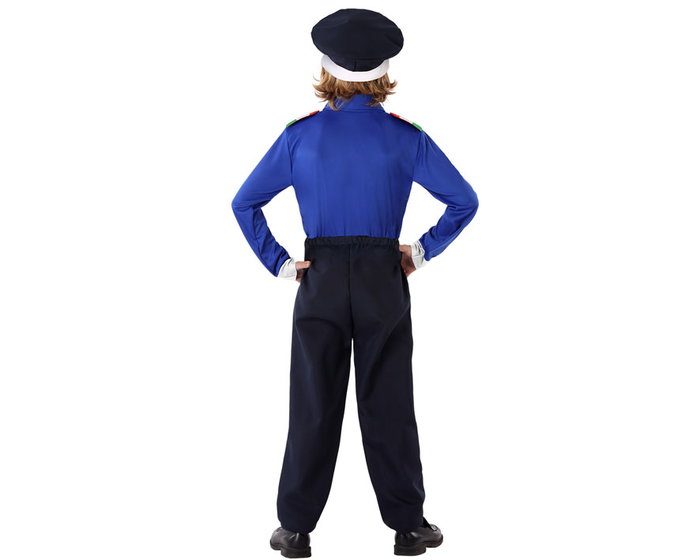 Déguisement Policier pour Enfant Garçon, Ensemble avec Casquette, Chemise à Bande Croisée et Pantalon, Bleu et Rouge, Taille 3-4 Ans, 100% Polyester