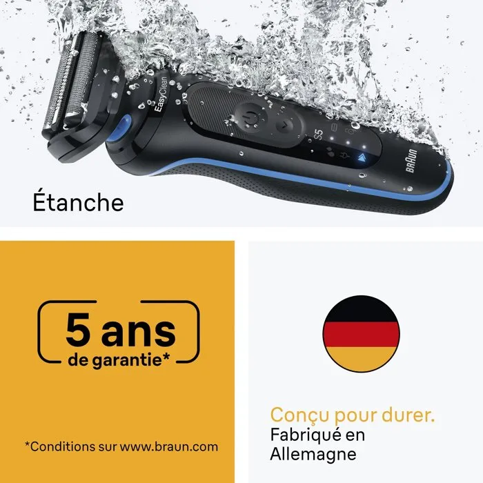 Braun Series 5 Rasoir électrique pour Homme - Noir et Bleu - Autonomie 50 min - Charge Rapide 5 min - Coffret avec Station de Nettoyage SmartCare