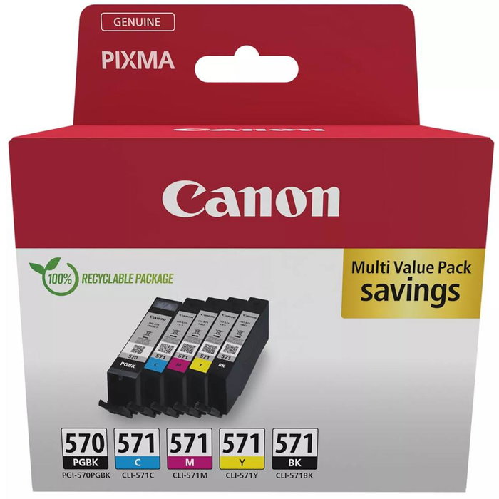 Canon PGI-570 + CLI-571 PGBK Multipack 5 Cartouches d'Encre Originales Noir Cyan Magenta Jaune Canon PGI-570 + CLI-571 PGBK Multipack 5 Cartouches d'Encre Originales Noir Cyan Magenta Jaune