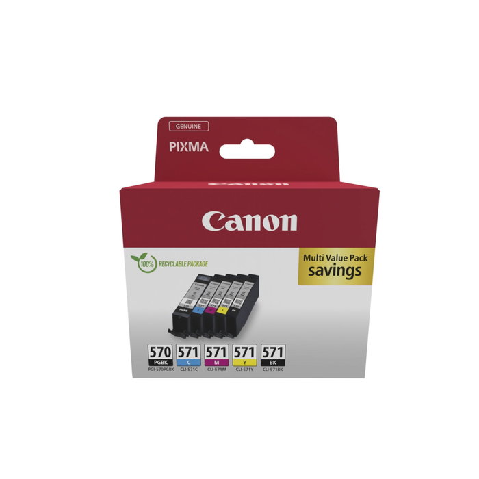 Canon Multipack de Cartouches d'Encre PGI-570 + CLI-571 (Noir, Cyan, Magenta, Jaune) Canon Multipack de Cartouches d'Encre PGI-570 + CLI-571 (Noir, Cyan, Magenta, Jaune)