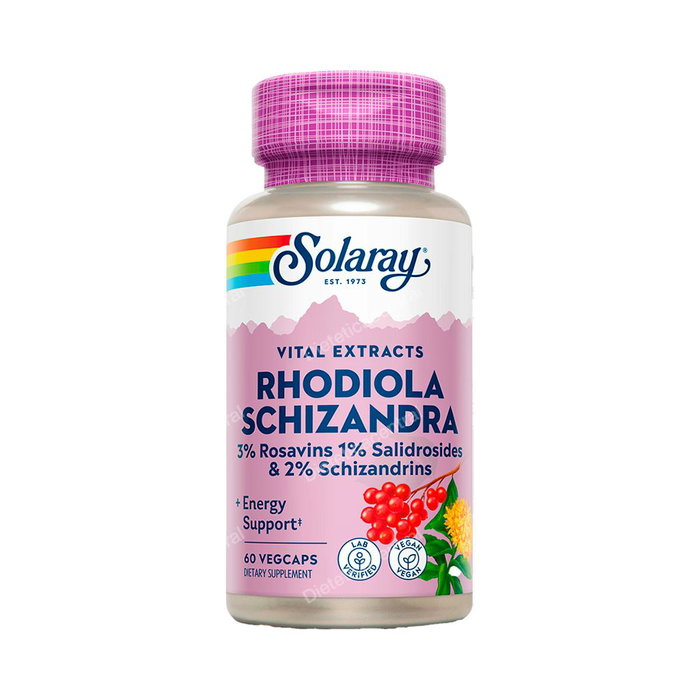 Solaray Schizandra Rhodiola 500 mg 60 gélules végétales - Aide à la fatigue mentale et physique Solaray Schizandra Rhodiola 500 mg 60 gélules végétales - Aide à la fatigue mentale et physique