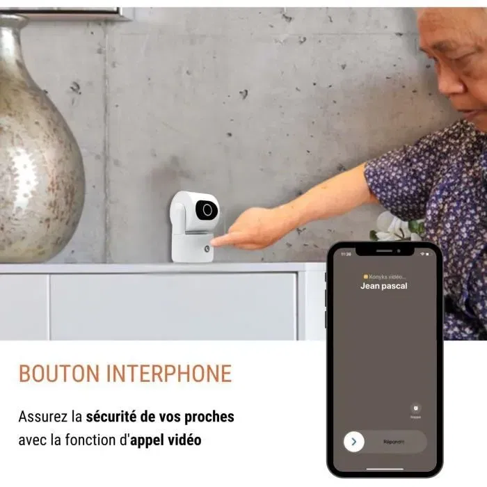 Konyks Camini Care 2 - Caméra de surveillance WiFi intérieure avec sirène et bouton d'appel vidéo - Vision nocturne 10 m - Détection de mouvement Konyks Camini Care 2 - Caméra de surveillance WiFi intérieure avec sirène et bouton d'appel vidéo - Vision nocturne 10 m - Détection de mouvement