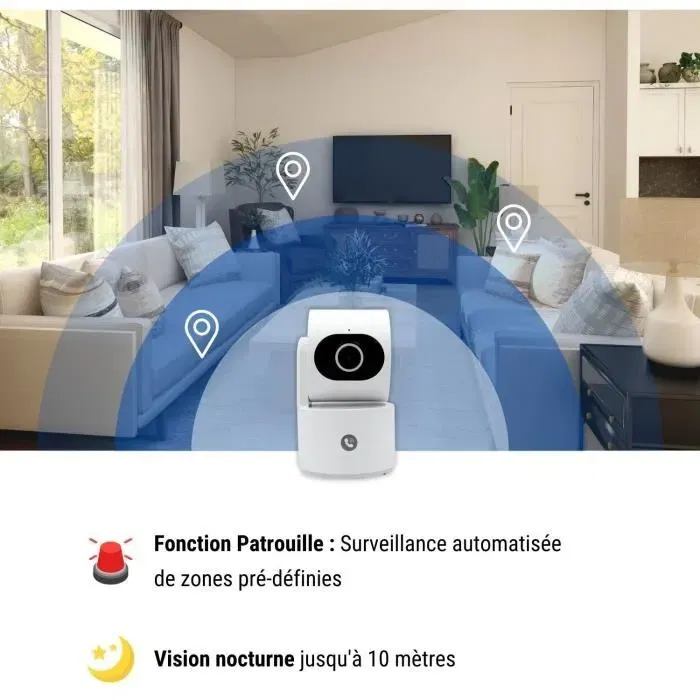 Konyks Camini Care 2 - Caméra de surveillance WiFi intérieure avec sirène et bouton d'appel vidéo - Vision nocturne 10 m - Détection de mouvement Konyks Camini Care 2 - Caméra de surveillance WiFi intérieure avec sirène et bouton d'appel vidéo - Vision nocturne 10 m - Détection de mouvement