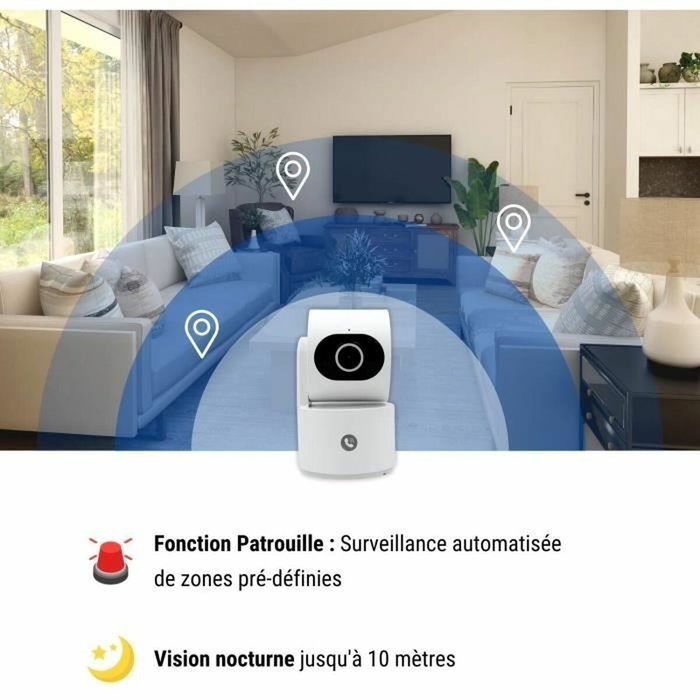 Konyks Camini Care 2 - Caméra de surveillance intérieure Wi-Fi avec sirène et bouton d'appel vidéo