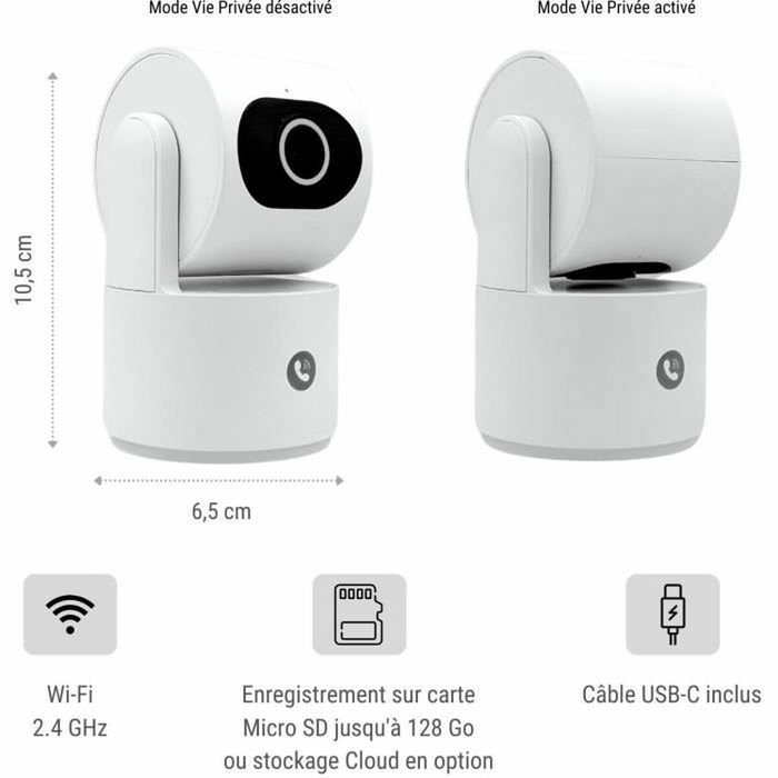 Konyks Camini Care 2 - Caméra de surveillance intérieure Wi-Fi avec sirène et bouton d'appel vidéo
