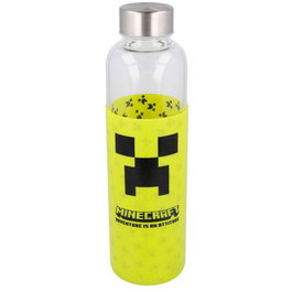 STOR Gourde en verre Minecraft avec étui en silicone 585ml - Bouteille réutilisable écologique sans BPA - Personnages de jeux vidéo