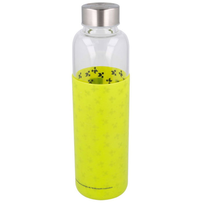 STOR Gourde en verre Minecraft avec étui en silicone 585ml - Bouteille réutilisable écologique sans BPA - Personnages de jeux vidéo