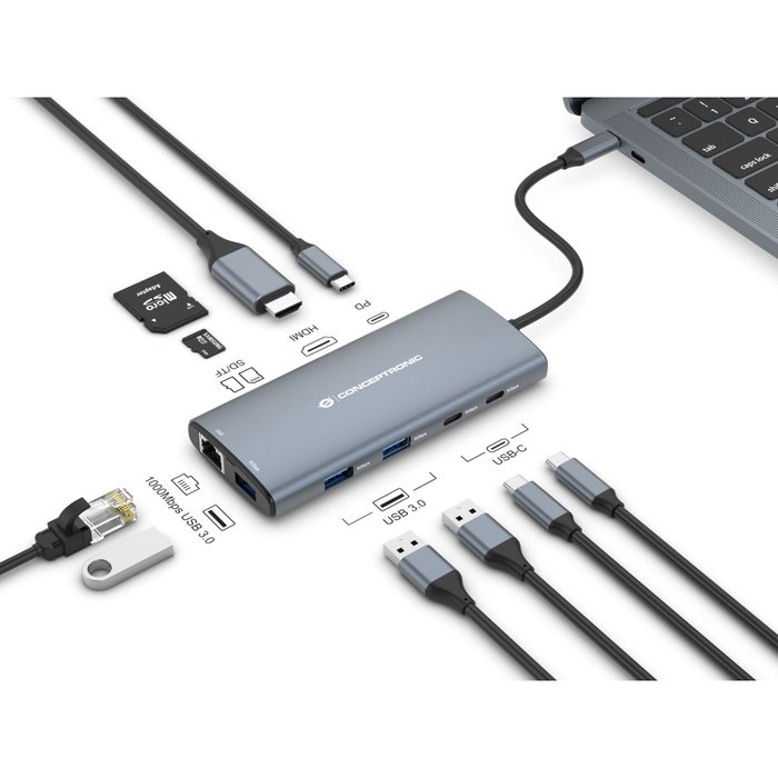 Conceptronic DONN06G Station d'accueil 9-en-1 USB-C