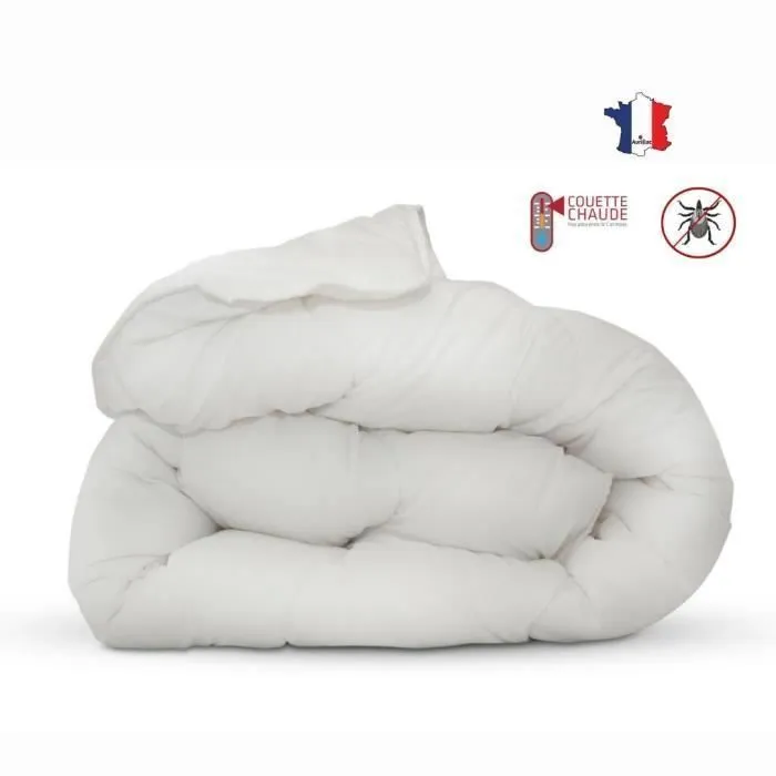 Abeil Couette Anti-Acariens 2 Personnes Blanc 220 x 240 cm - Chaude 400 g/m2 - Enveloppe 100% Coton - Lavable Machine - Certifiée OEKO-TEX