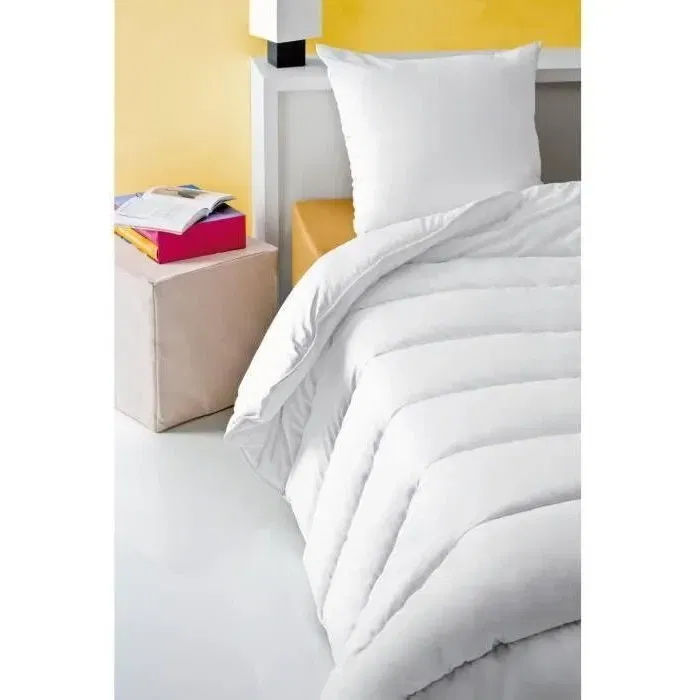 Abeil Couette Anti-Acariens 2 Personnes Blanc 220 x 240 cm - Chaude 400 g/m2 - Enveloppe 100% Coton - Lavable Machine - Certifiée OEKO-TEX