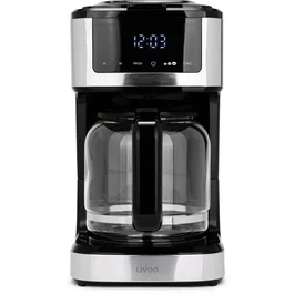Livoo Cafetière Électrique Programmable DOD208 - 900 W - 1.8 L (12 à 15 Tasses) - Fonction Programmateur 24H, Maintien au Chaud - Carafe en Verre Anti-Gouttes - Noir