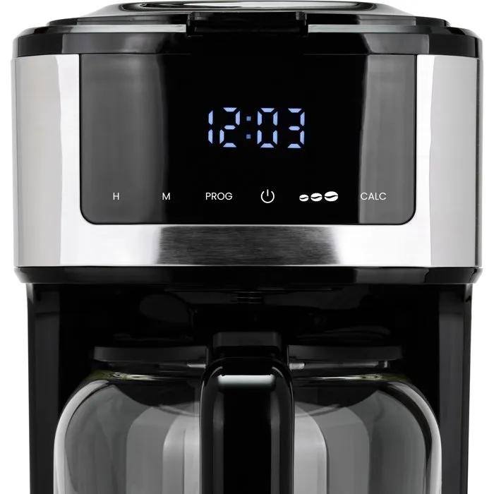 Livoo Cafetière Électrique Programmable DOD208 - 900 W - 1.8 L (12 à 15 Tasses) - Fonction Programmateur 24H, Maintien au Chaud - Carafe en Verre Anti-Gouttes - Noir