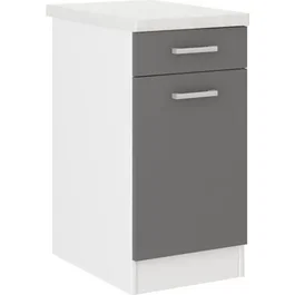 Ultra Meuble bas de cuisine 40 cm - Gris chene fonce avec plan de travail, tiroir et porte battante - 40x47x82 cm