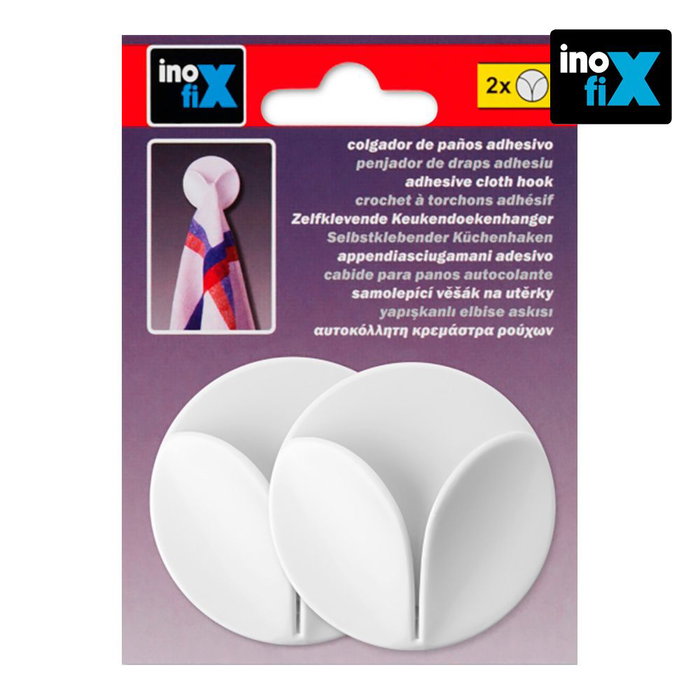 Inofix Crochet adhésif pour torchons de cuisine, blanc, PVC, 55 x 55 x 12 mm, lot de 2 Inofix Crochet adhésif pour torchons de cuisine, blanc, PVC, 55 x 55 x 12 mm, lot de 2