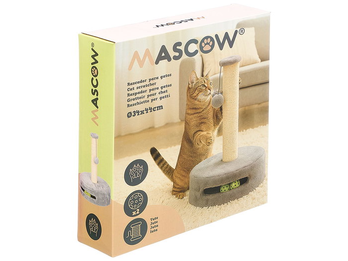 Mascow Arbre à chat colonne base ronde 34x44x34 cm gris marron plastique et tissu (Set de 4)