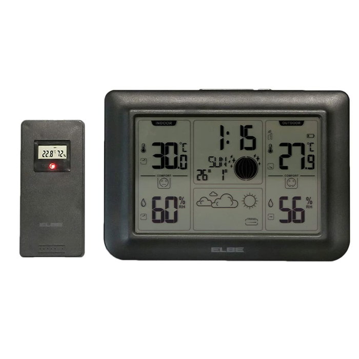 Elbe WSM-5000 Station Météorologique avec Capteur Extérieur Noir