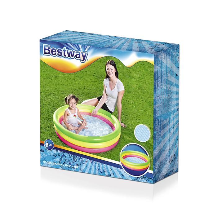 Bestway Piscine Gonflable Enfant 3 Anneaux Fond Rembourré 102x25 cm +2 Ans Jardin 51104