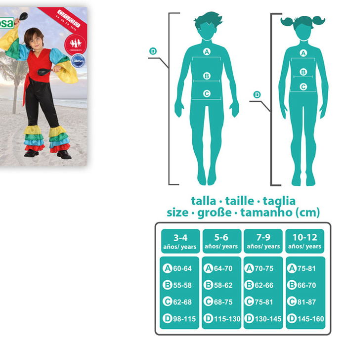 Déguisement Rumbero Enfant Multicolor 2 Pièces (Chemise et Pantalon) pour Garçon 10-12 Ans - Carnaval, Fête, Danse