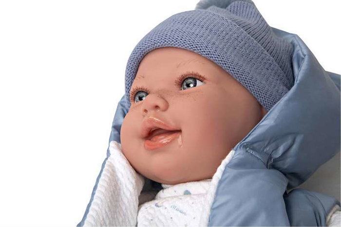 Muñecas Arias - Poupée Elegance 45 cm bleue avec sac à dos (poupée de poids) - Version espagnole