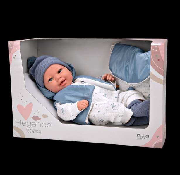 Muñecas Arias - Poupée Elegance 45 cm bleue avec sac à dos (poupée de poids) - Version espagnole