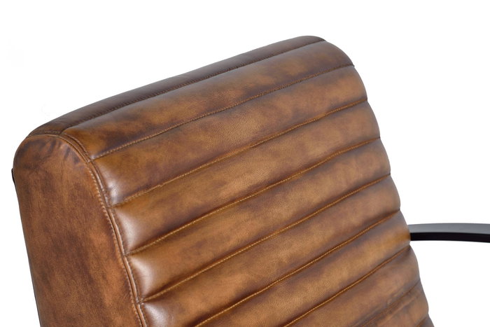 GINER Y COLOMER Fauteuil Style Industriel en Cuir Naturel Marron avec Structure Métal Noir - Dimensions 75x82x82 cm