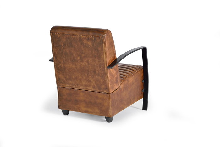 GINER Y COLOMER Fauteuil Style Industriel en Cuir Naturel Marron avec Structure Métal Noir - Dimensions 75x82x82 cm